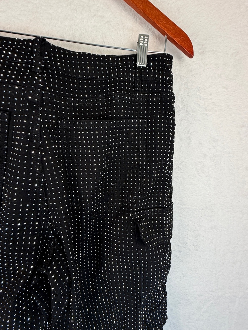 Rhinestone Cargo Pants Black Sparkly Wide Leg Y2K Glam Stretch Size 12 - Picture 10 of 11